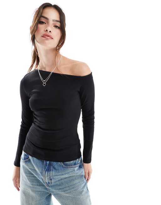 Stradivarius - Top a maniche lunghe asimmetrico nero