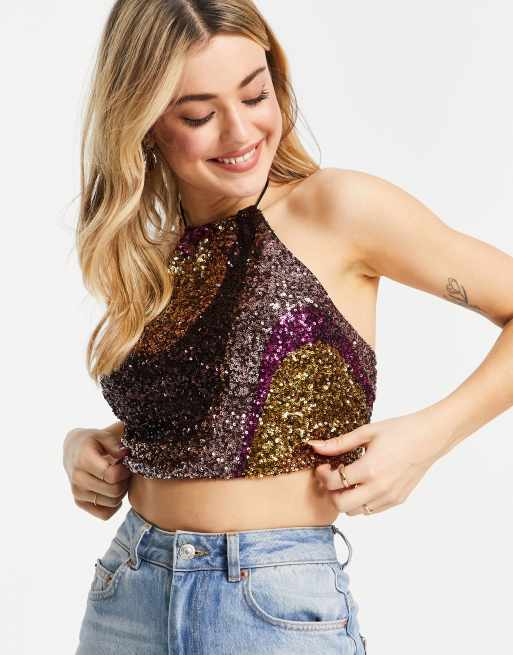 Stradivarius - Top à sequins - Multicolore