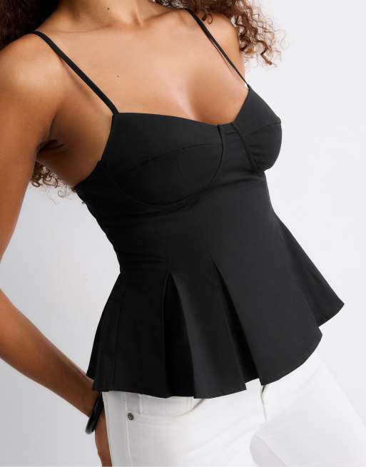 Stradivarius - Top aderente a pieghe nero, 2 di 4