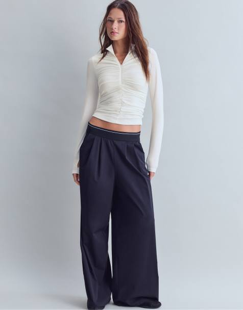 Stradivarius top aderente arricciato con zip color ecru - view 1