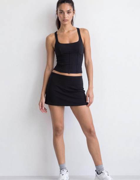 Stradivarius top aderente con cuciture a vista e spalline larghe nero - view 1