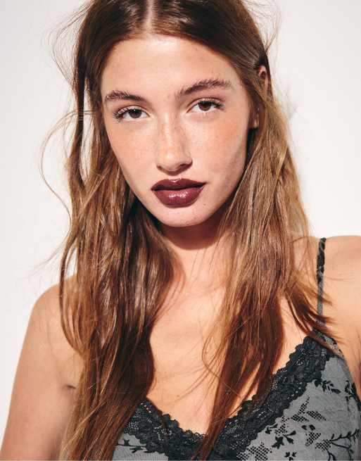 Stradivarius top aderente in pizzo infeltrito grigio scuro, 4 di 7