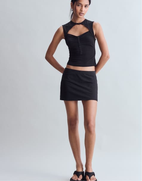 Stradivarius - Top aderente nero arricciato - view 1