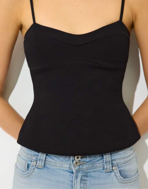 Stradivarius - Top aderente nero con scollo a cuore, 4 di 4