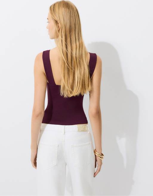 Stradivarius - Top ajusté à bretelles larges - Violet, 3 de 4