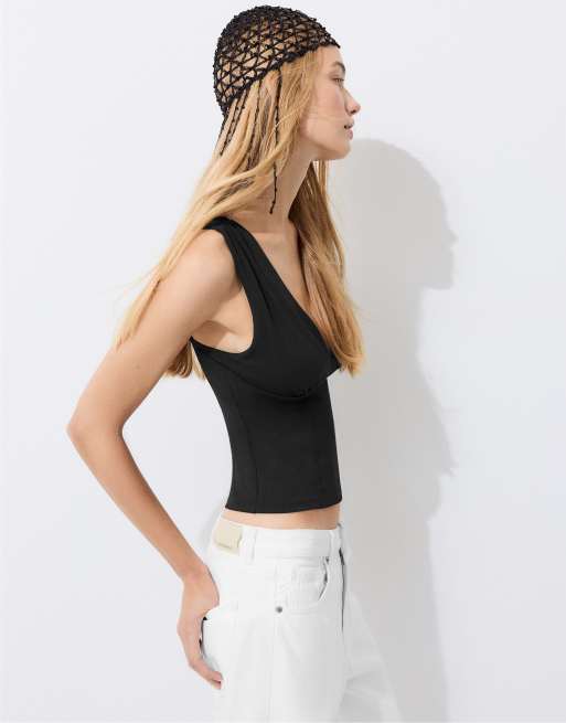 Stradivarius - Top ajusté à larges bretelles - Noir, 2 de 4