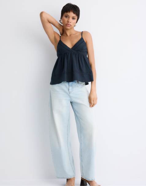 Stradivarius - Top all'uncinetto con spalline sottili blu scuro - view 1