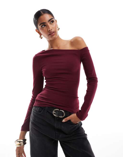 Stradivarius - Top asimmetrico bordeaux