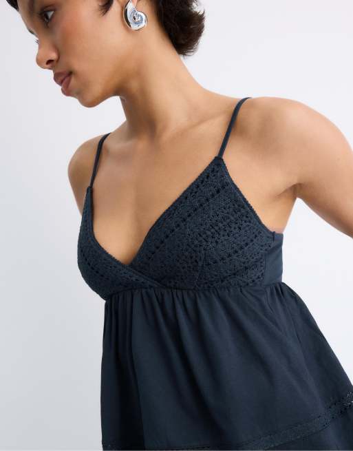Stradivarius - Top au crochet à bretelles - Bleu foncé, 2 de 4
