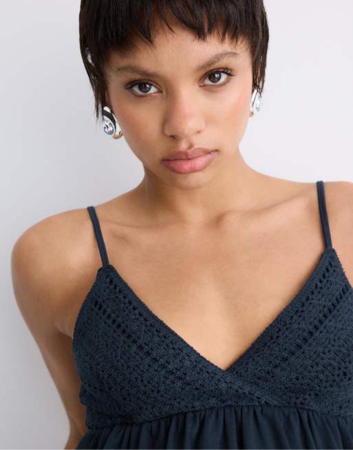 Stradivarius - Top au crochet à bretelles - Bleu foncé, 4 de 4