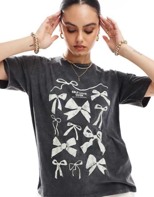 Stradivarius - Top avec imprimé nœuds - Gris délavé
