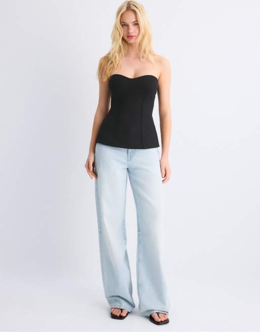 Stradivarius - Top bandeau à décolleté en cœur - Noir, 3 de 4