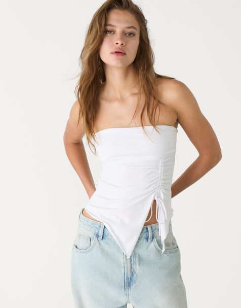Stradivarius - Top bandeau à fronces - Blanc - view 1