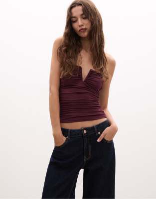 Stradivarius - Top bandeau effet drapé avec encoche - Violet