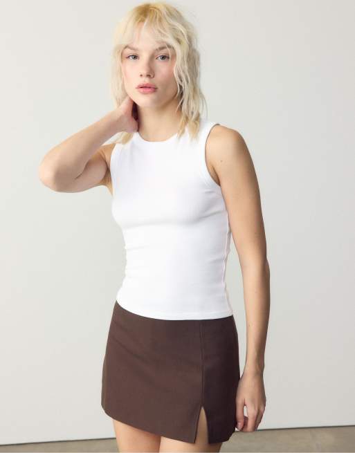 Stradivarius - Top basic aderente bianco, 2 di 4