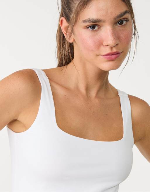 Stradivarius top basic con scollo quadrato bianco, 2 di 4
