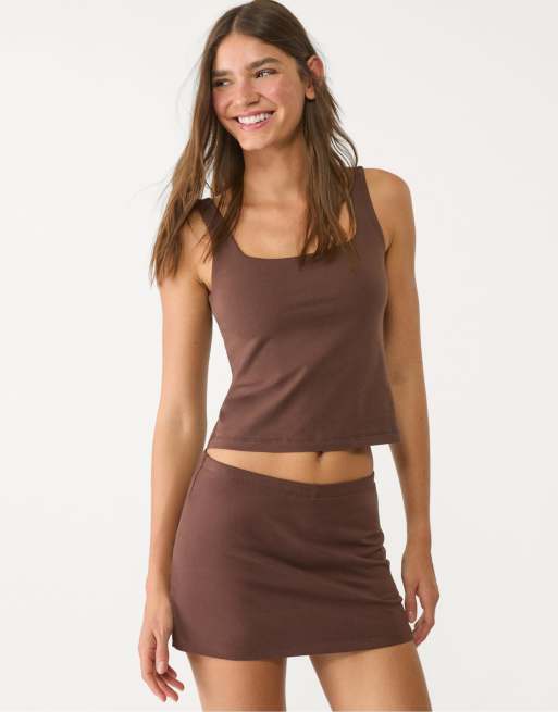 Stradivarius - Top basique à encolure carrée - Marron
