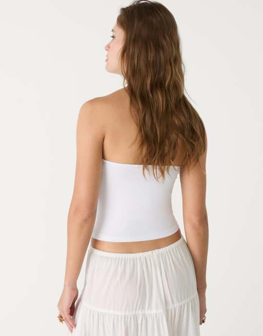 Stradivarius - Top bianco con scollo a V allacciato al collo, 2 di 4