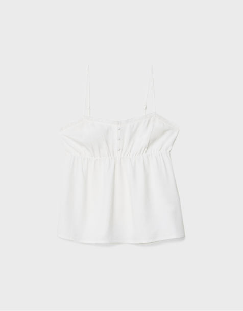 Stradivarius - Top bianco in misto lino con spalline sottili - view 1