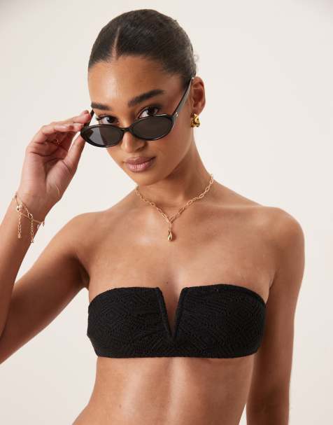 Stradivarius - Top bikini a fascia nero all'uncinetto - view 1