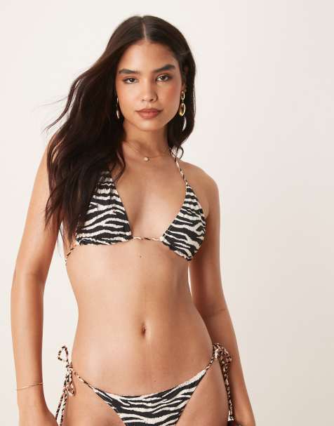 Stradivarius - Top bikini bianco e nero double-face zebrato - view 1