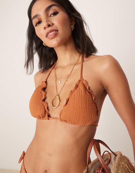 Stradivarius - Top bikini marrone testurizzato - view 1