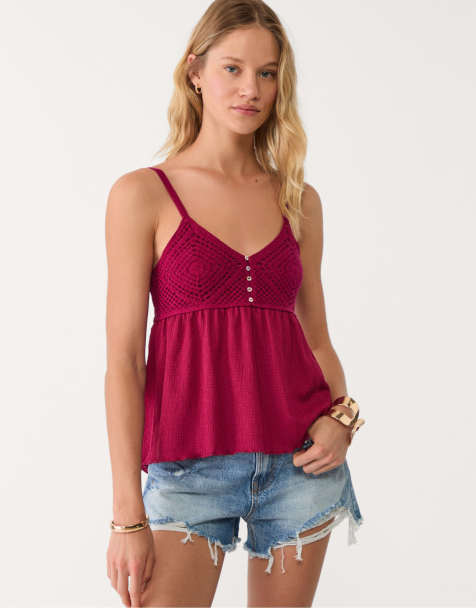 Stradivarius - Top bordeaux all'uncinetto con volant - view 1