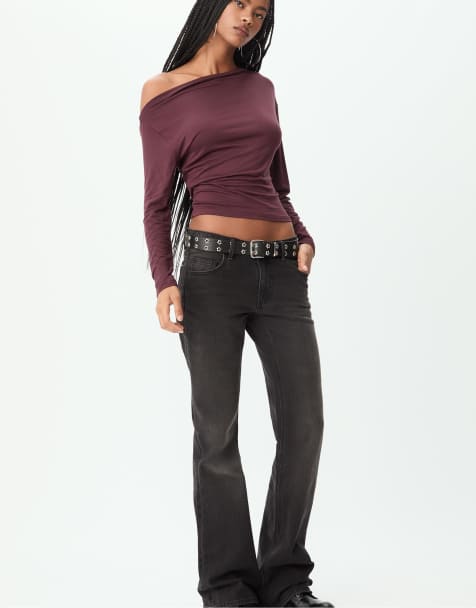 Stradivarius - Top bordeaux con scollo asimmetrico - view 1
