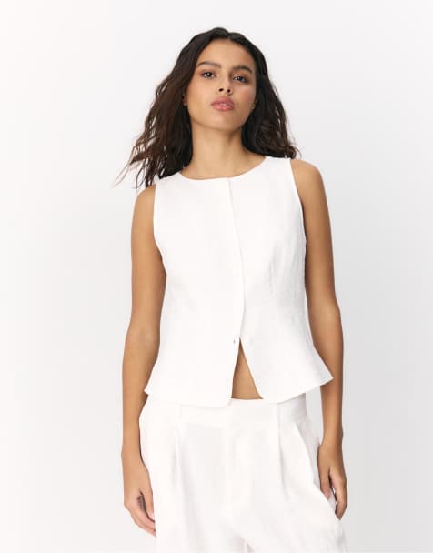 Stradivarius - Top boutonné sans manches - Écru - view 1