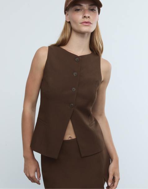 Stradivarius - Top boutonné style veston coupe classique - Marron - view 1