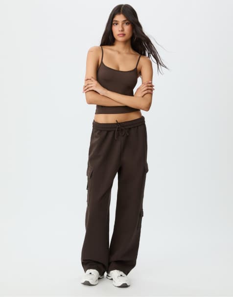 Stradivarius - Top con spalline sottili in poliammide marrone - view 1