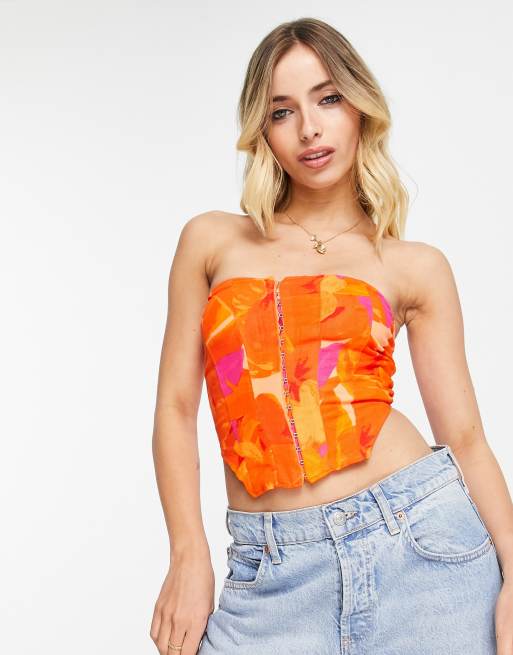 Stradivarius - Top corset à imprimé de couleurs vives 