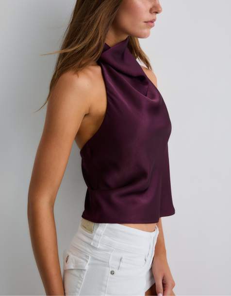 Stradivarius - Top dos nu effet satiné - Violet - view 1