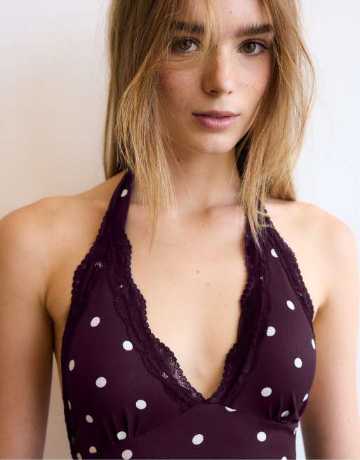 Stradivarius - Top dos nu en dentelle - Violet, 4 de 4