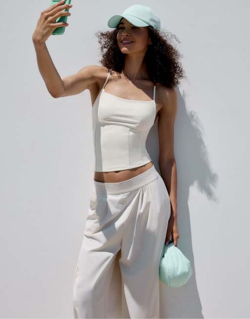 Stradivarius - Top écru con dettaglio stile corsetto