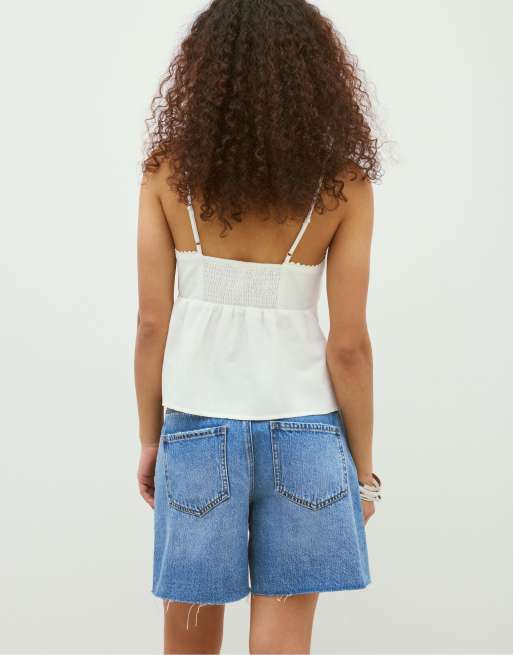 Stradivarius - Top écru con spalline sottili stile rustico, 3 di 4