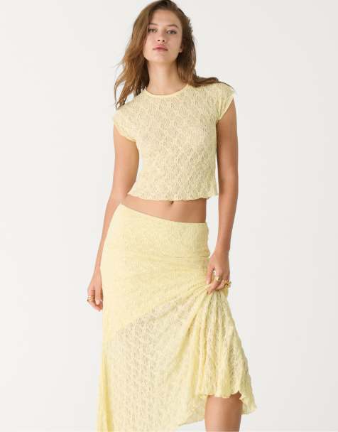 Stradivarius - Top en dentelle à mancherons - Jaune pastel - view 1