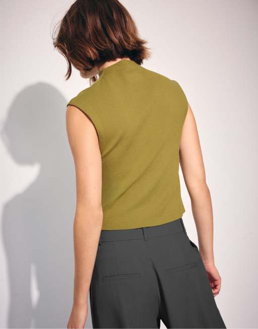 Stradivarius top en maille à col montant vert olive, 3 de 7