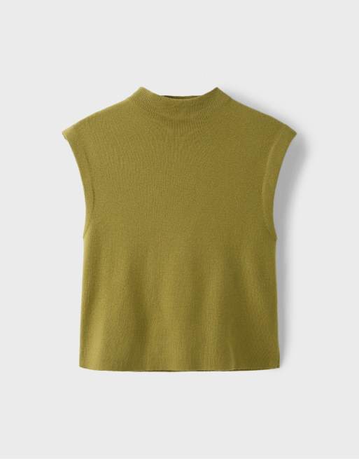 Stradivarius top en maille à col montant vert olive, 6 de 7