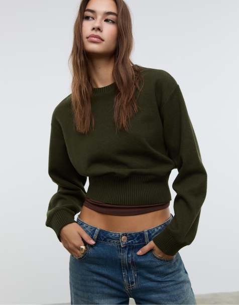 Stradivarius - Top en maille avec détail superposé - Vert - view 1