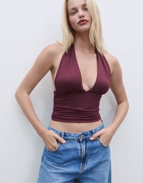 Stradivarius - Top froncé à dos nu - Violet - view 1