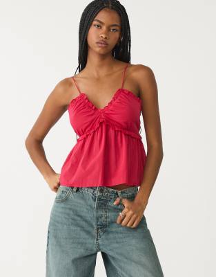 Stradivarius - Top in Dunkelrot mit Bindebändern