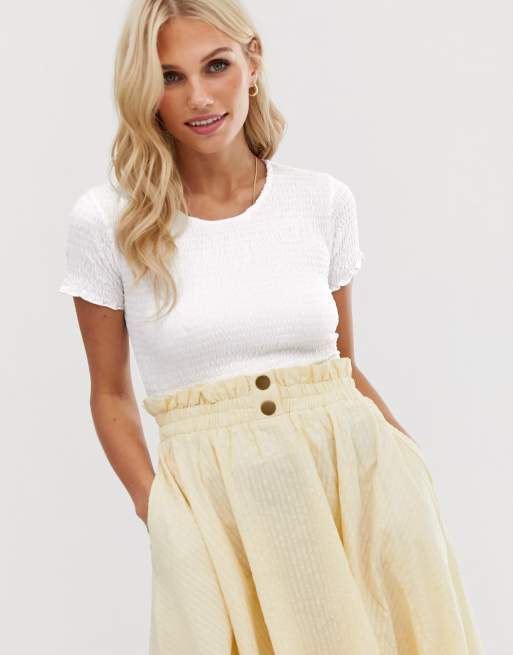 Stradivarius - Top in jersey a maniche corte bianco