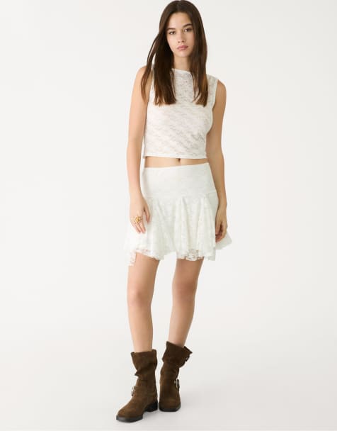 Stradivarius - Top in pizzo bianco senza maniche - view 1