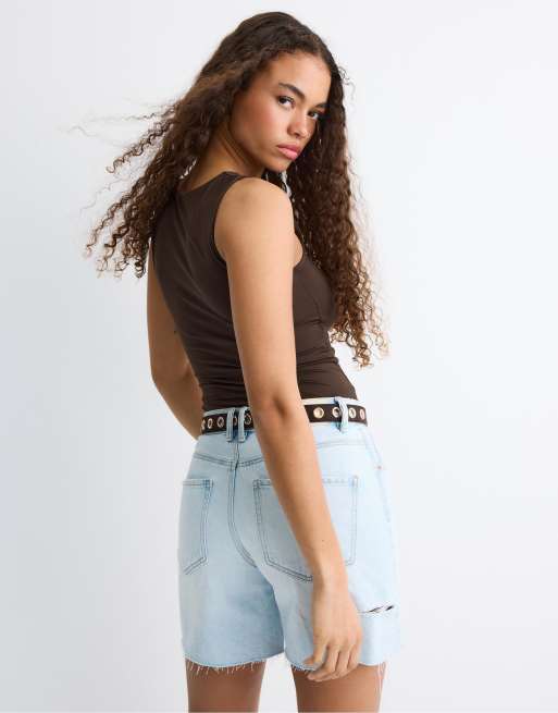 Stradivarius - Top in poliammide marrone con spalline larghe, 3 di 4
