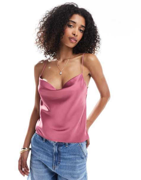 Stradivarius - Top in raso color lampone con spalline sottili - view 1