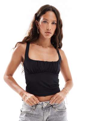 Stradivarius - Top in Schwarz mit gerafftem Dekolleté