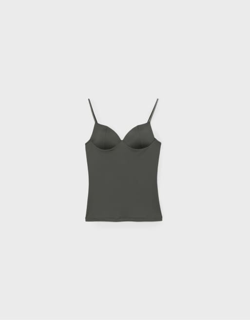 Stradivarius - Top kaki stile corsetto, 6 di 7