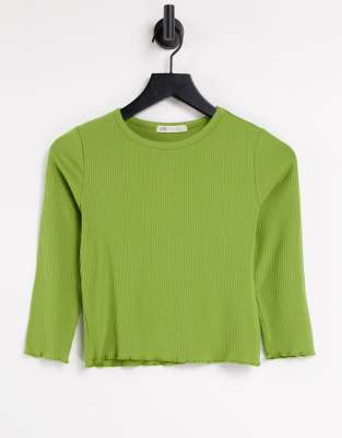 ASOS DESIGN - T-shirt à manches longues et bordures ondulées - Caramel