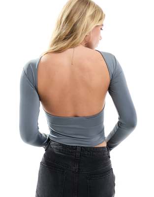 Haut Dos Nu Manches Longues Dentelle Noire - Taille M Boohoo